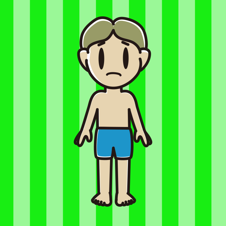 困る水着の小学生男子のイラスト【色、背景あり】PNG