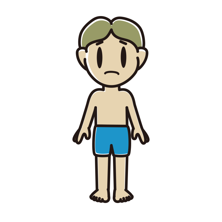困る水着の小学生男子のイラスト【色あり、背景なし】透過PNG