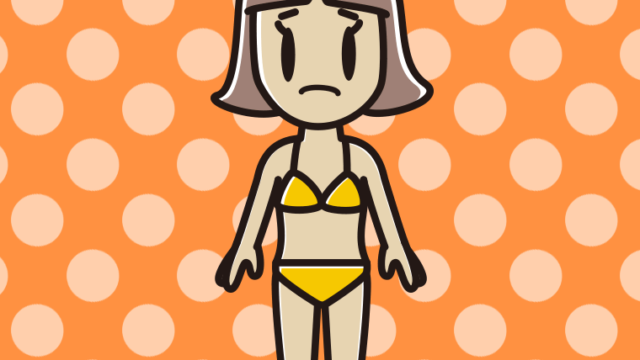 困る水着の小学生女子のイラスト【色、背景あり】PNG