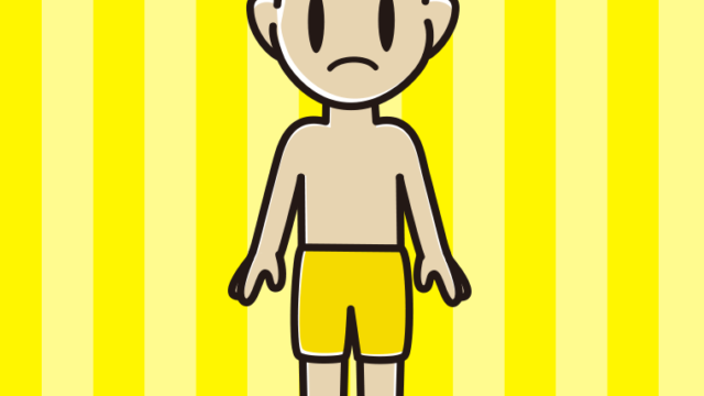 困る水着の男子中学生のイラスト【色、背景あり】PNG