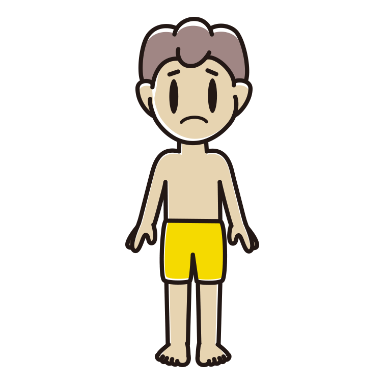 困る水着の男子中学生のイラスト【色あり、背景なし】透過PNG