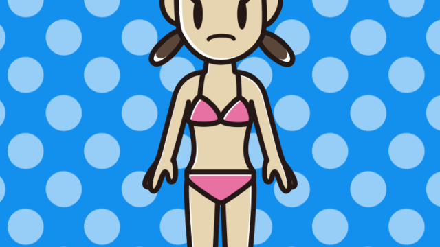 困る水着の女子中学生のイラスト【色、背景あり】PNG