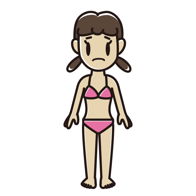困る水着の女子中学生のイラスト【色あり、背景なし】透過PNG