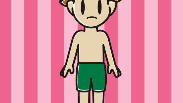 困る水着の男子高校生のイラスト【色、背景あり】PNG