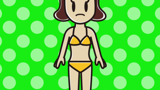 困る水着の女子高校生のイラスト【色、背景あり】PNG