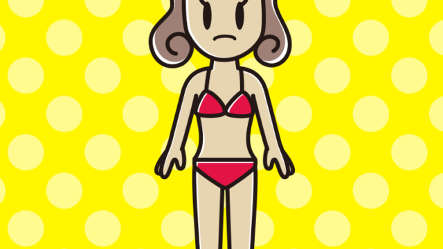 困る水着の女子大学生のイラスト【色、背景あり】PNG