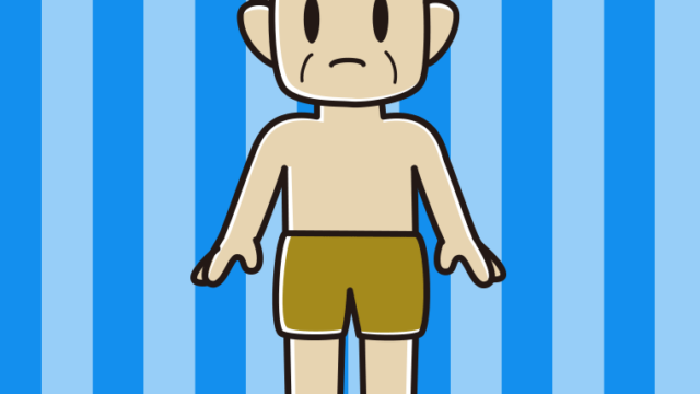 困る水着のおじさんのイラスト【色、背景あり】PNG