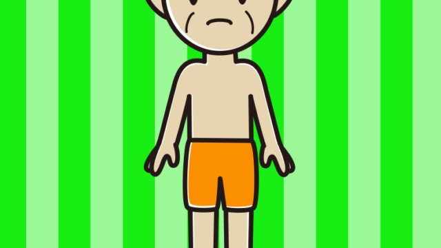 困る水着のおじいさんのイラスト【色、背景あり】PNG