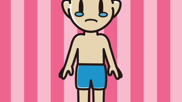 泣く水着の小学生男子のイラスト【色、背景あり】PNG