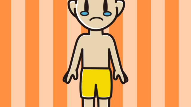 泣く水着の男子中学生のイラスト【色、背景あり】PNG