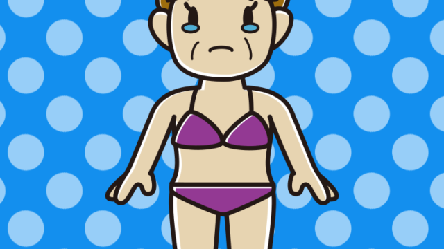 泣く水着のおばさんのイラスト【色、背景あり】PNG