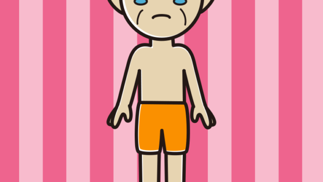 泣く水着のおじいさんのイラスト【色、背景あり】PNG