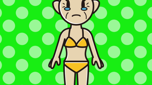 泣く水着のおばあさんのイラスト【色、背景あり】PNG