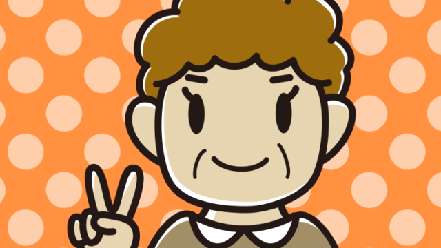 じゃんけんでチョキを出すおばさんのイラスト【色、背景あり】PNG