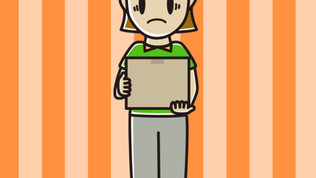 困る女性宅配便スタッフのイラスト【色、背景あり】PNG