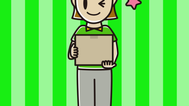 ウインクする女性宅配便スタッフのイラスト【色、背景あり】PNG