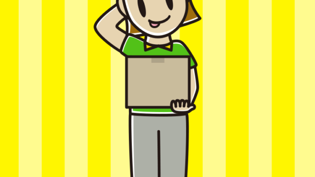 テヘヘな女性宅配便スタッフのイラスト【色、背景あり】PNG