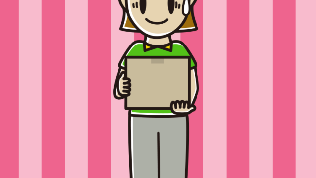苦笑いする女性宅配便スタッフのイラスト【色、背景あり】PNG