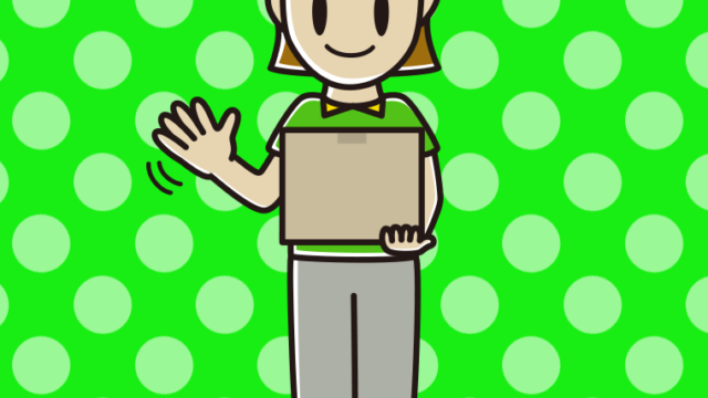 手を振る女性宅配便スタッフのイラスト【色、背景あり】PNG