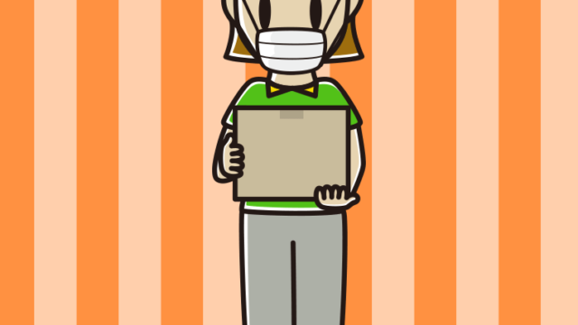 マスクをする女性宅配便スタッフのイラスト【色、背景あり】PNG