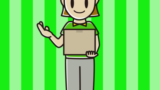 案内する女性宅配便スタッフのイラスト【色、背景あり】PNG