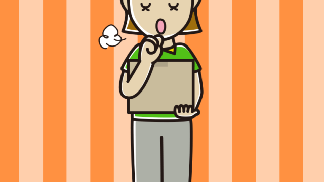 咳払いする女性宅配便スタッフのイラスト【色、背景あり】PNG