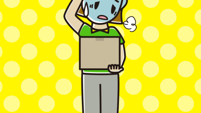 具合が悪い女性宅配便スタッフのイラスト【色、背景あり】PNG