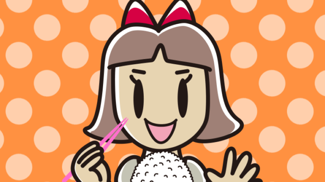 大盛ごはん（白米）を食べる小学生女子のイラスト【色、背景あり】PNG