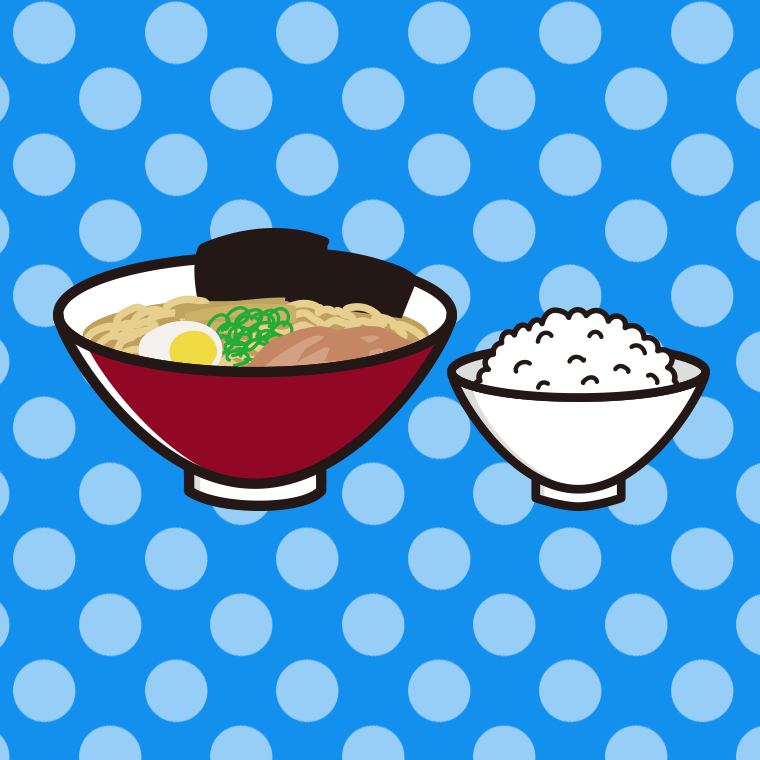 ラーメンライスのイラスト【色、背景あり】PNG