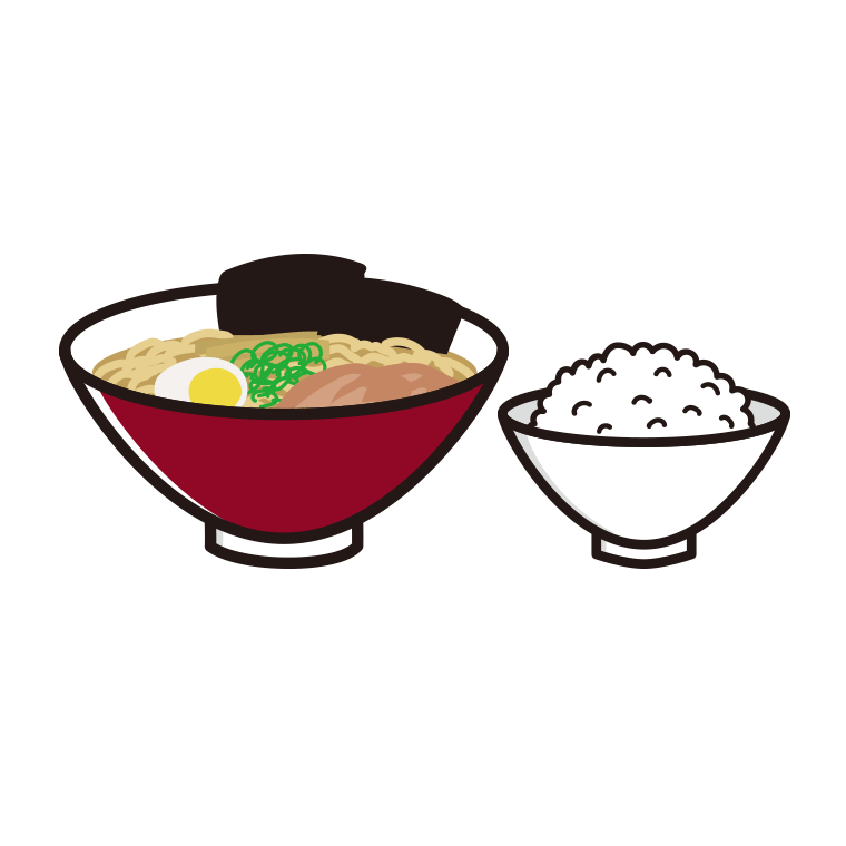 ラーメンライスのイラスト【色あり、背景なし】透過PNG