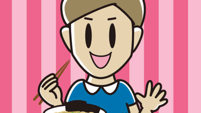 ラーメンライスを食べる男性のイラスト【色、背景あり】PNG