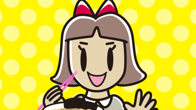 ラーメンライスを食べる小学生女子のイラスト【色、背景あり】PNG