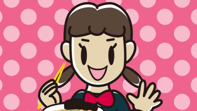 ラーメンライスを食べる女子中学生のイラスト【色、背景あり】PNG