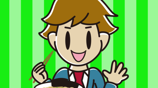 ラーメンライスを食べる男子高校生のイラスト【色、背景あり】PNG