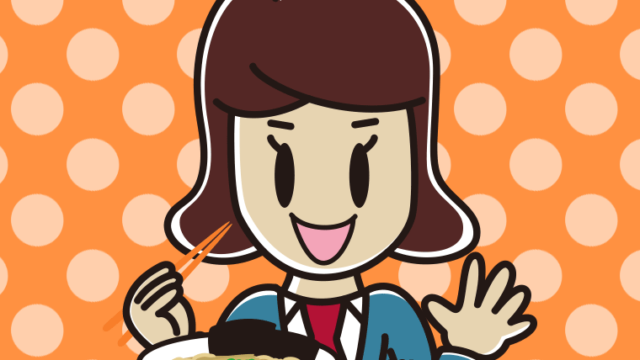 ラーメンライスを食べる女子高校生のイラスト【色、背景あり】PNG