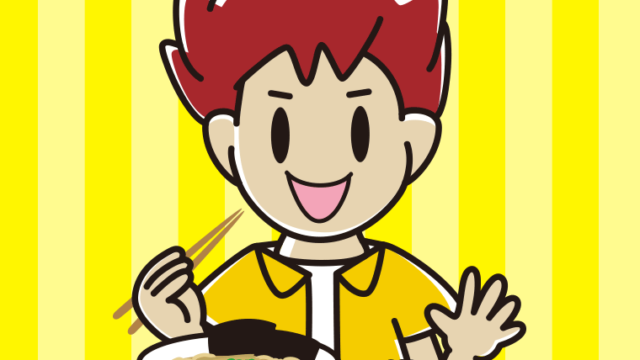 ラーメンライスを食べる男子大学生のイラスト【色、背景あり】PNG