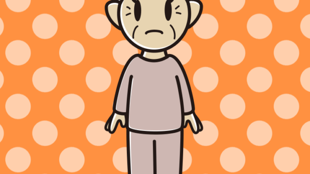 困る部屋着のおばあさんのイラスト【色、背景あり】PNG