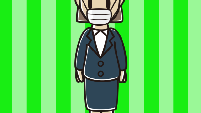 マスクをする女性会社員のイラスト【色、背景あり】PNG