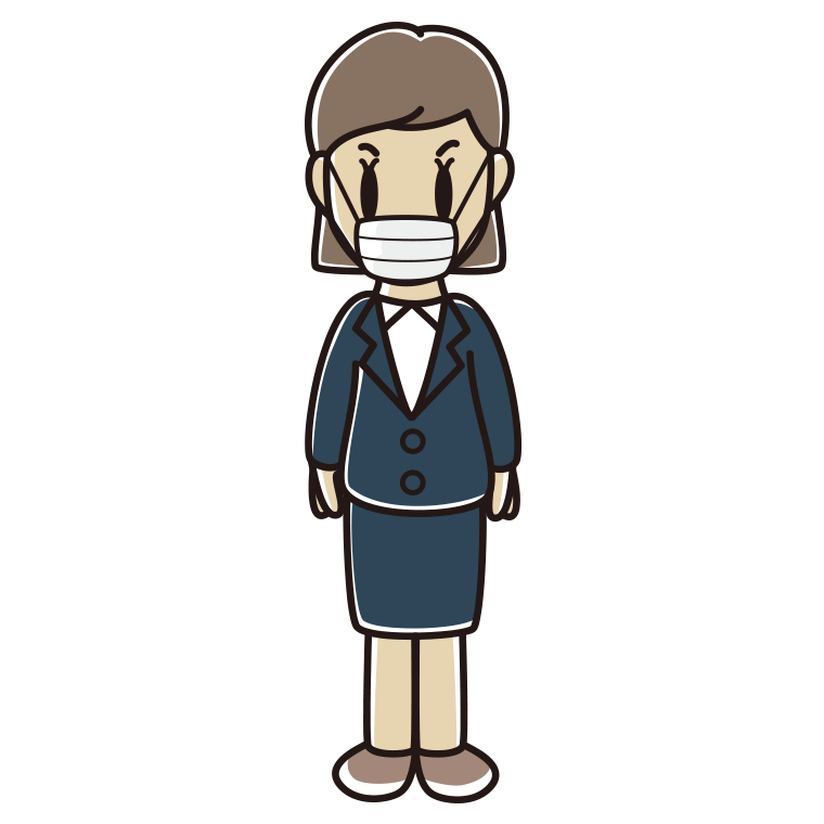 マスクをする女性会社員のイラスト【色あり、背景なし】透過PNG