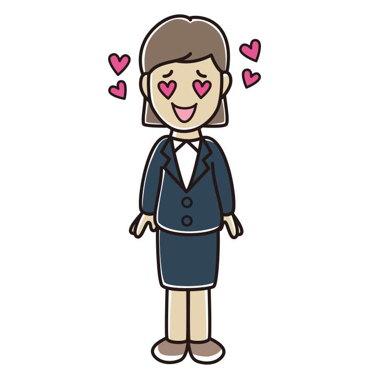 目がハートの女性会社員のイラスト【色あり、背景なし】透過PNG