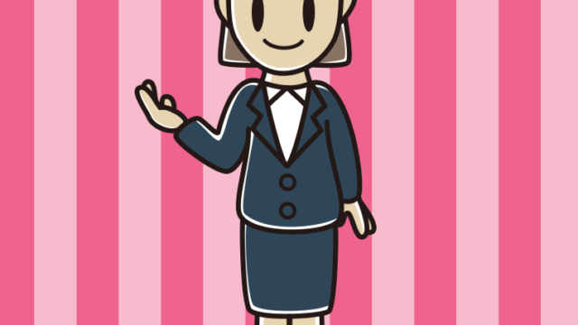 案内する女性会社員のイラスト【色、背景あり】PNG