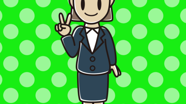 ピースをする女性会社員のイラスト【色、背景あり】PNG