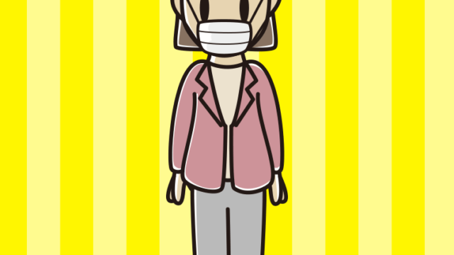 マスクをする女性会社員（カジュアル）のイラスト【色、背景あり】PNG