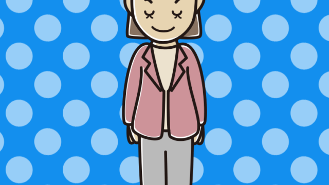 お辞儀する女性会社員（カジュアル）のイラスト【色、背景あり】PNG