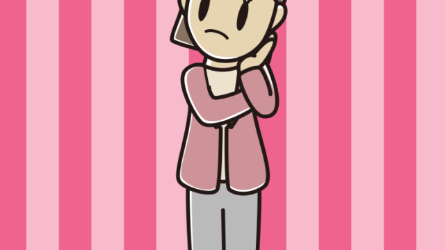 考える女性会社員（カジュアル）のイラスト【色、背景あり】PNG