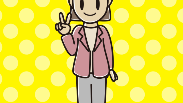 ピースをする女性会社員（カジュアル）のイラスト【色、背景あり】PNG