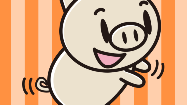 立つブタちゃんのイラスト【色、背景あり】PNG