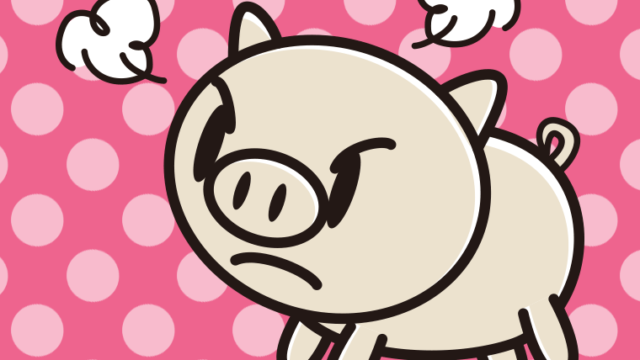 怒るブタちゃんのイラスト【色、背景あり】PNG