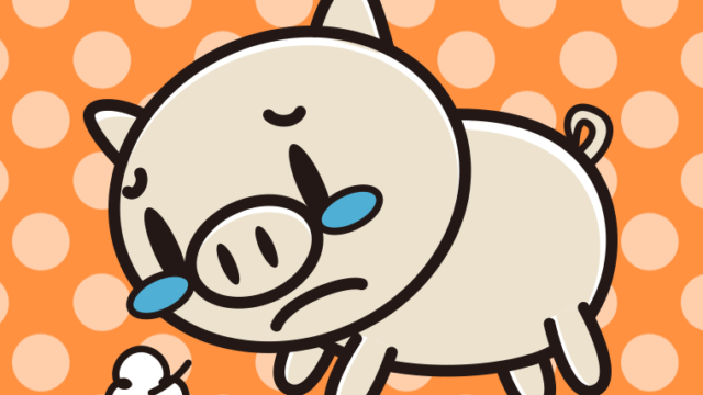 泣くブタちゃんのイラスト【色、背景あり】PNG