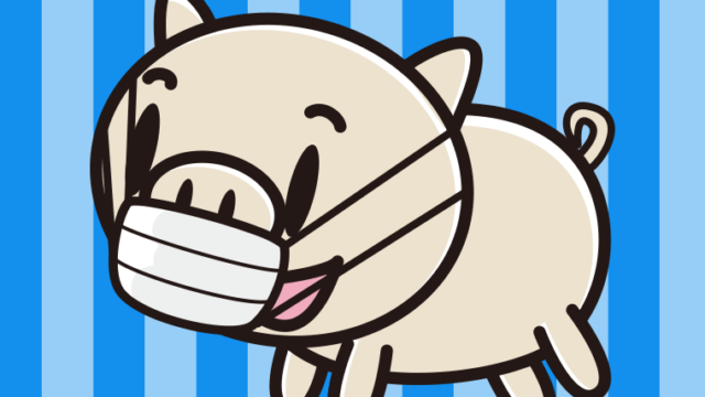 マスクをするブタちゃんのイラスト【色、背景あり】PNG
